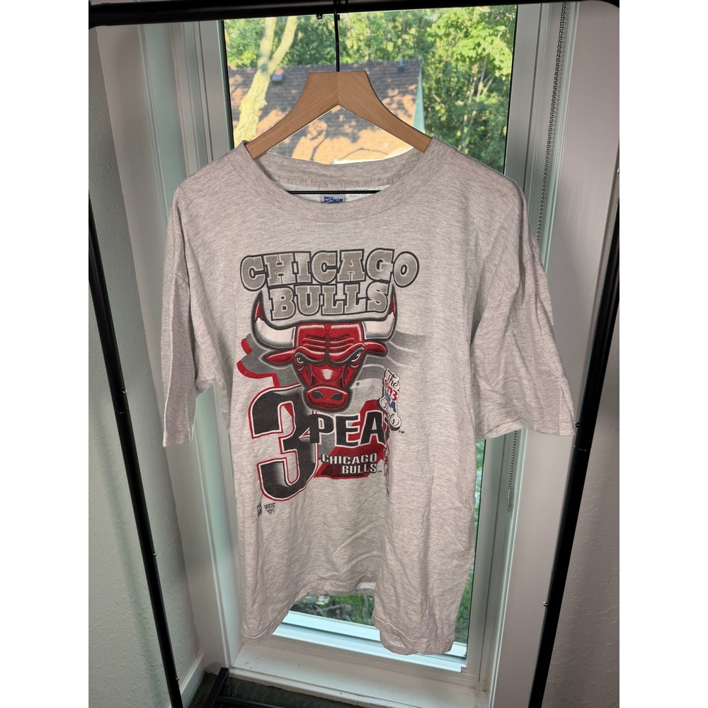 Vintage 1993 Chicago Bulls 3-Peat Salem Sportswear T-Shirt XL NBA Finals Grey